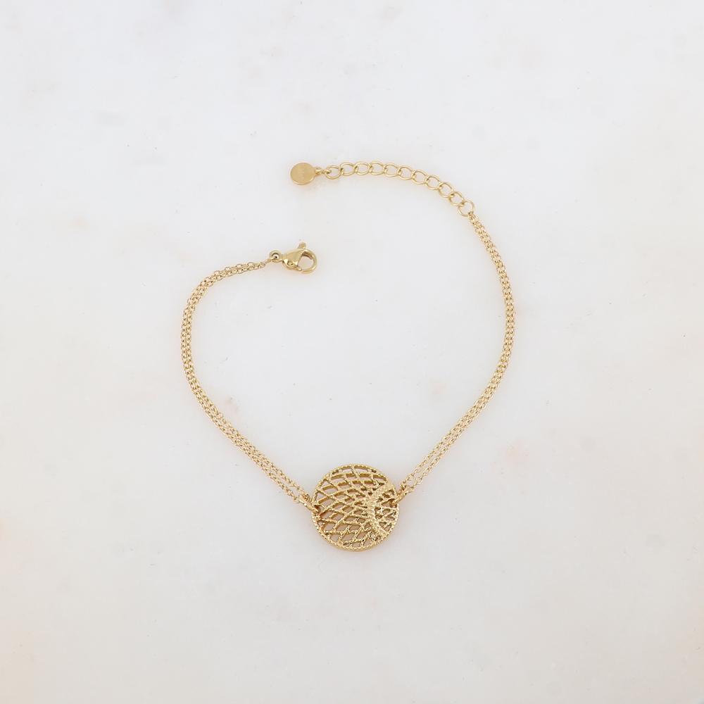 Bracelet 2 rangs avec pièce ronde ajourée de façon graphique