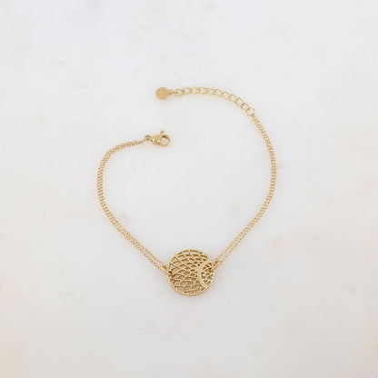 Bracelet 2 rangs avec pièce ronde ajourée de façon graphique