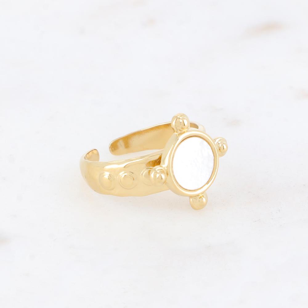 Bague avec nacre, feuille de nacre véritable - Nacre blanche