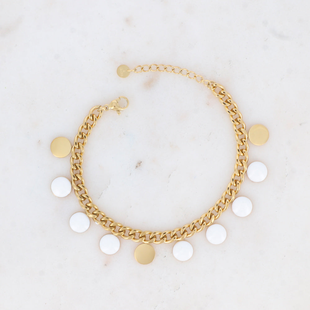 Bracelet en maille gourmette avec pampilles rondes émaillées