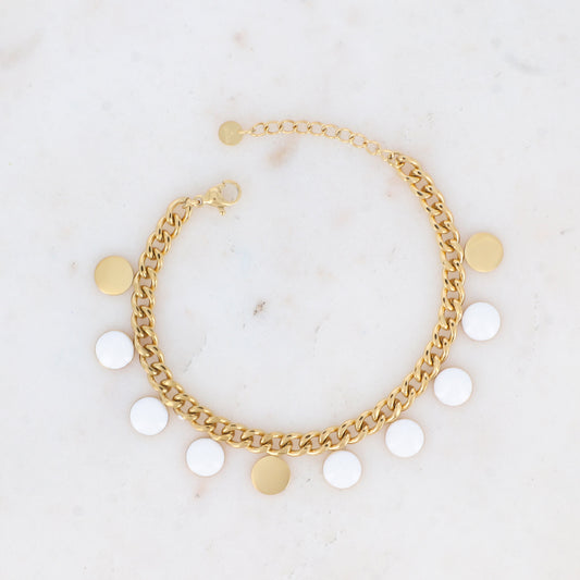 Bracelet en maille gourmette avec pampilles rondes émaillées