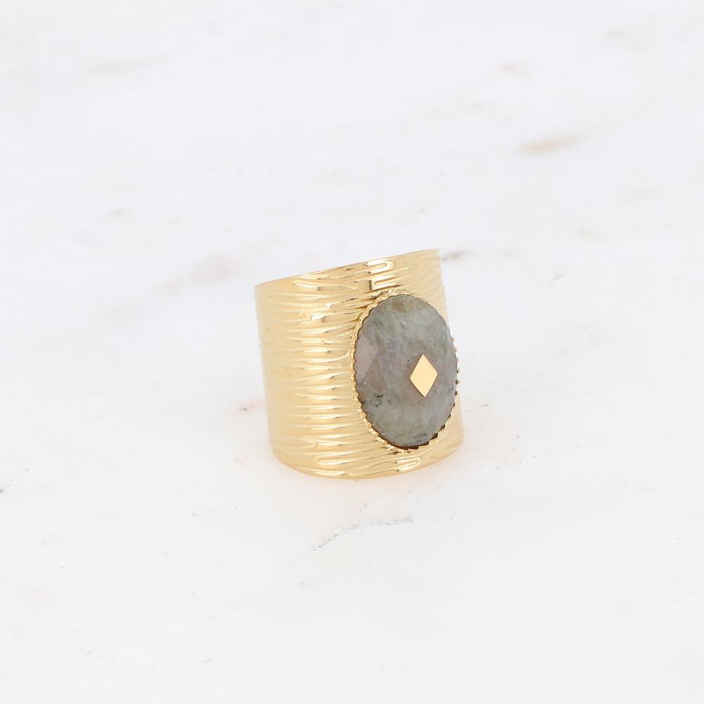 Bague avec cabochon en pierre naturelle - Labradorite