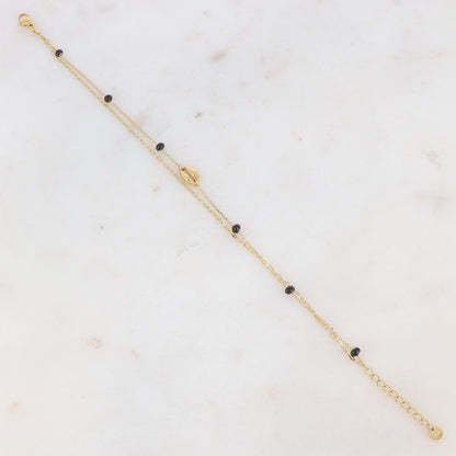 Chaîne de cheville deux rangs avec boules émaillées et cauri (22 + 3CM)