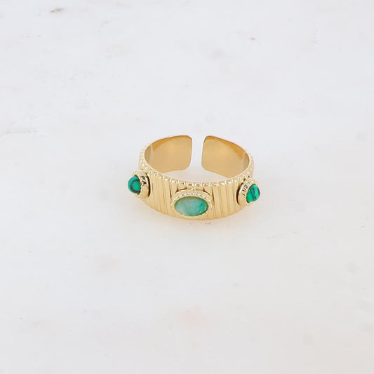 Bague avec 3 pièces géométriques serties de pierres naturelles