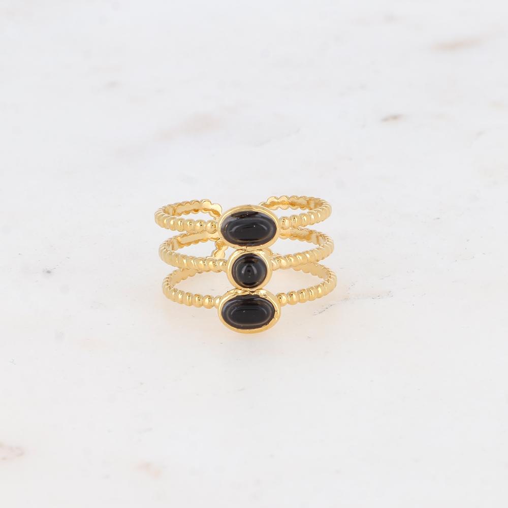 Bague triple rangs avec pierres naturelles -Onyx