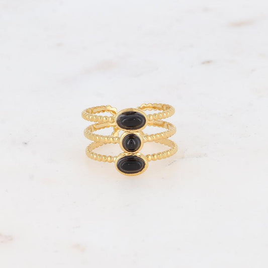 Bague triple rangs avec pierres naturelles -Onyx