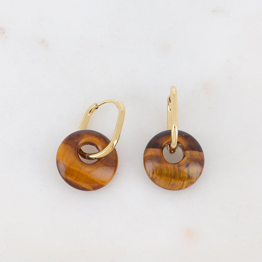 Créoles rectangulaires avec pierres naturelles 1,8x 3.2 cm.