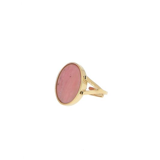 Bague ovale ajustable en pierre naturelle - Rhodonite