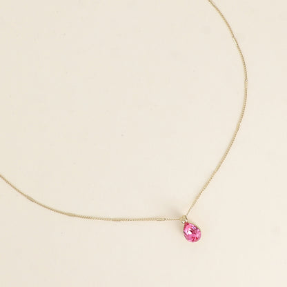 Collier orné de cristaux de Swarovski® en forme de goutte - Longueur de chaîne : 38+7 cm - Dimensions du cristal : 7x10 mm - Rose