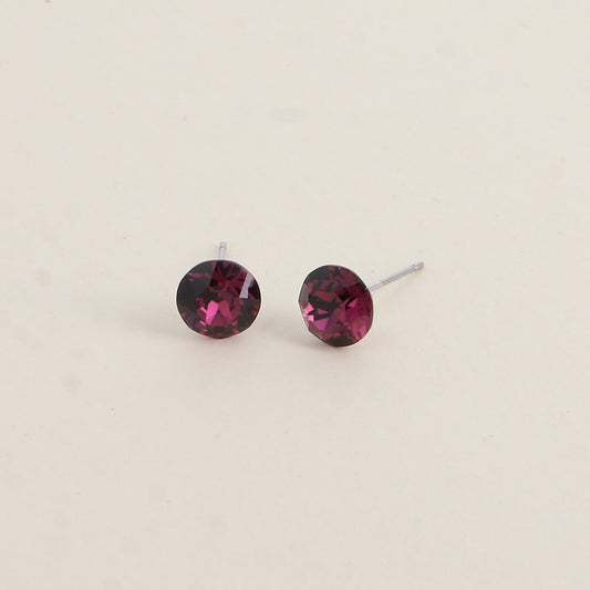 Boucles puces argentées – Ornées de cristaux de Swarovski® SS39 - Dimensions de la boucle : 8x8 mm - Amethyst