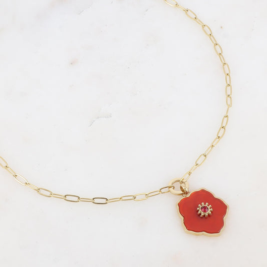 Collier en pendentif fleur en pierre naturelle, strass (45+5CM)