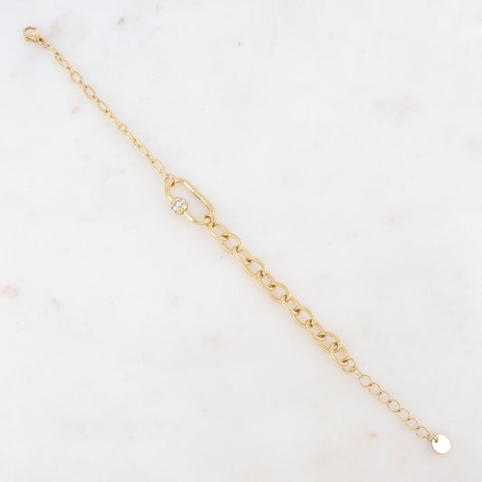 Bracelet en jeu de mailles avec anneau ovale et strass