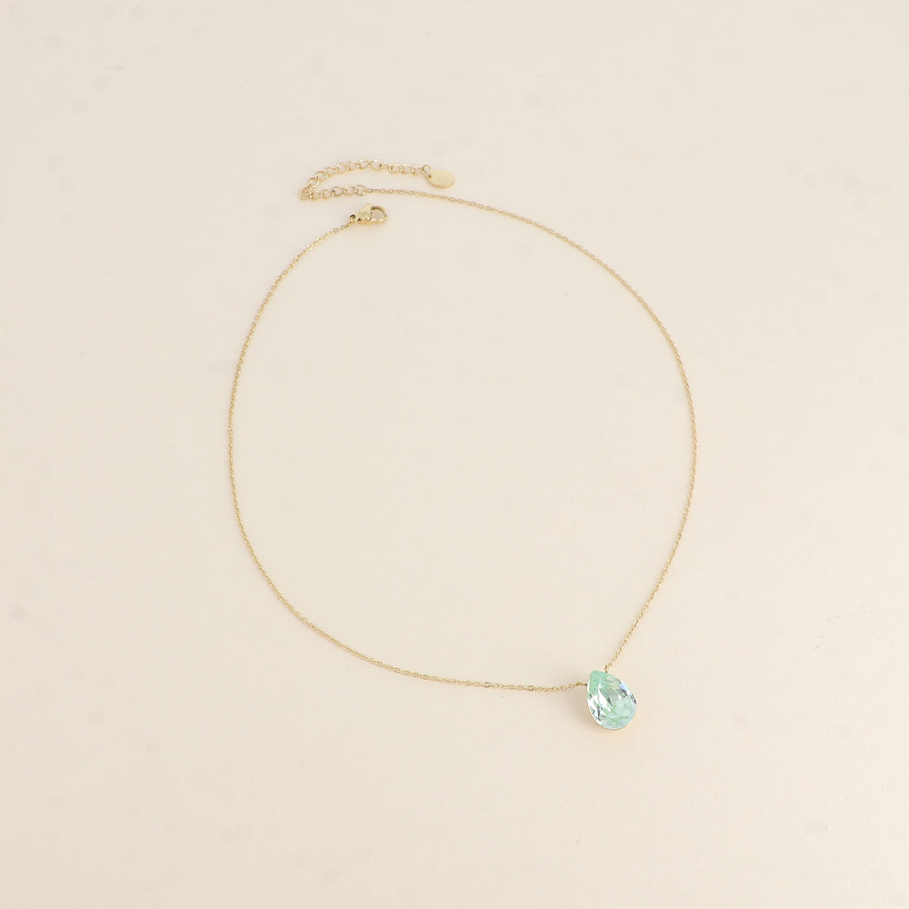 Collier - Pendentif cristal de Swarovski® en forme de goutte - Longueur du collier : 40+5 cm - Dimensions du cristal : 10x14 mm  - Chrysolite