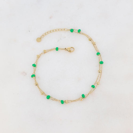 Chaîne de cheville deux rangs avec petites boules et émail (22+3CM)