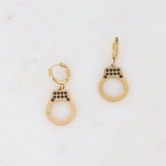 créoles avec pampille géométrique et strass 1,5x 3,3CM