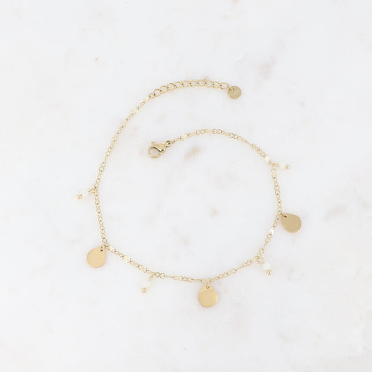 Chaîne de cheville avec perles et gouttes en métal(21+3CM)