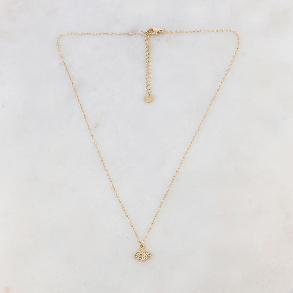 Collier doré avec un pendentif en forme géométrique orné de strass blancs 41+5 cm