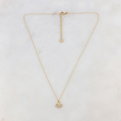 Collier doré avec un pendentif en forme géométrique orné de strass blancs 41+5 cm