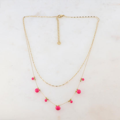 Collier double rangs avec petites boules et émail 40/43+5 cm