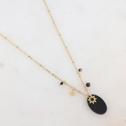 Collier avec pampilles étoiles et pierre onyx 45+5 cm