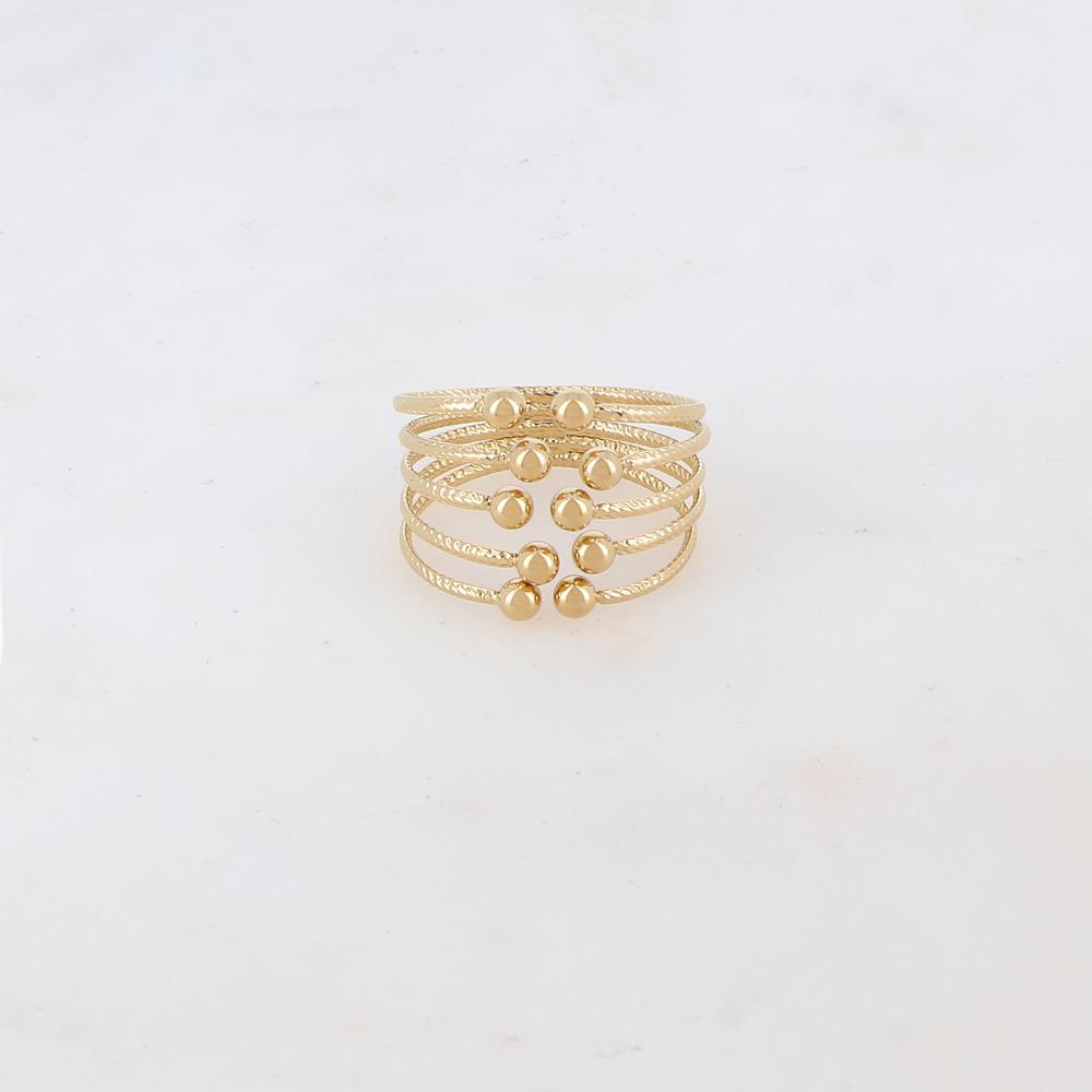 Bague fine et martelée 5 rangs embellie de petites boules