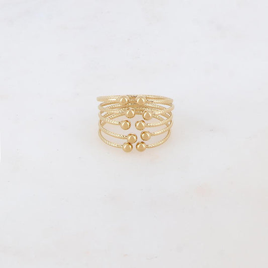 Bague fine et martelée 5 rangs embellie de petites boules