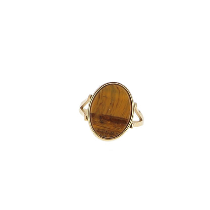 Bague ovale ajustable en pierre naturelle - Œil de tigre