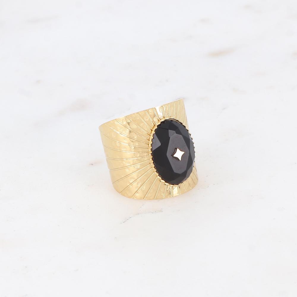 Bague martelée avec pierre naturelle ovale - Onyx