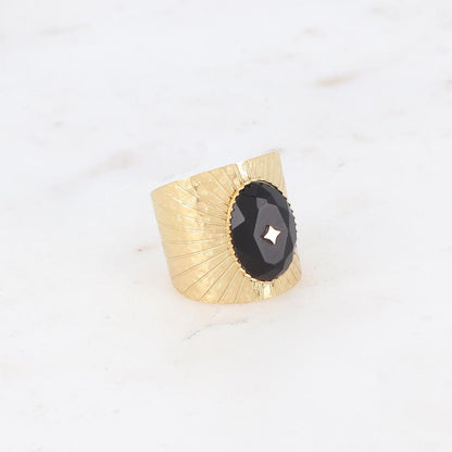 Bague martelée avec pierre naturelle ovale - Onyx