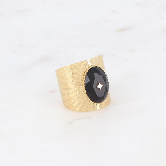 Bague martelée avec pierre naturelle ovale - Onyx