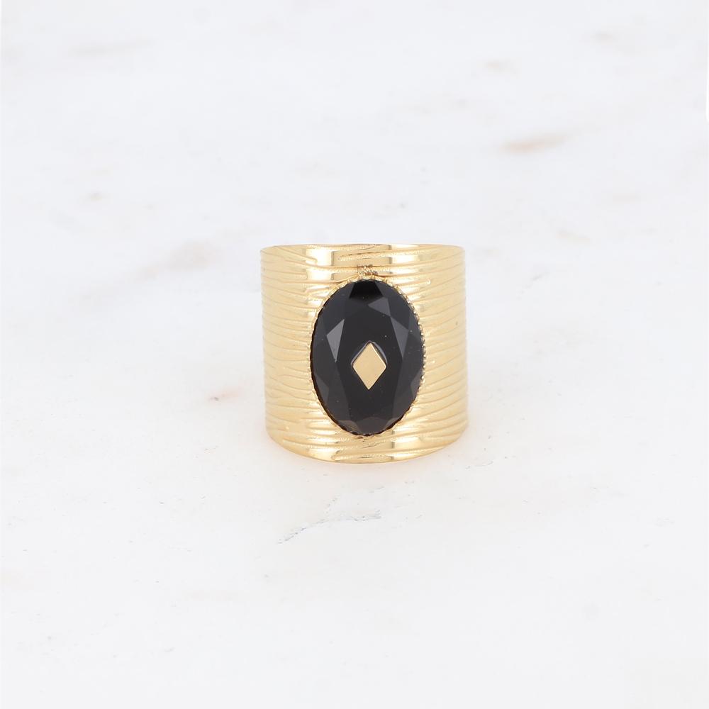 Bague avec cabochon en pierre naturelle - Onyx