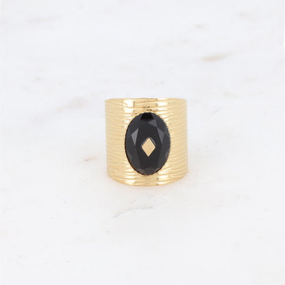 Bague avec cabochon en pierre naturelle - Onyx