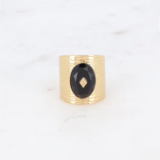 Bague avec cabochon en pierre naturelle - Onyx