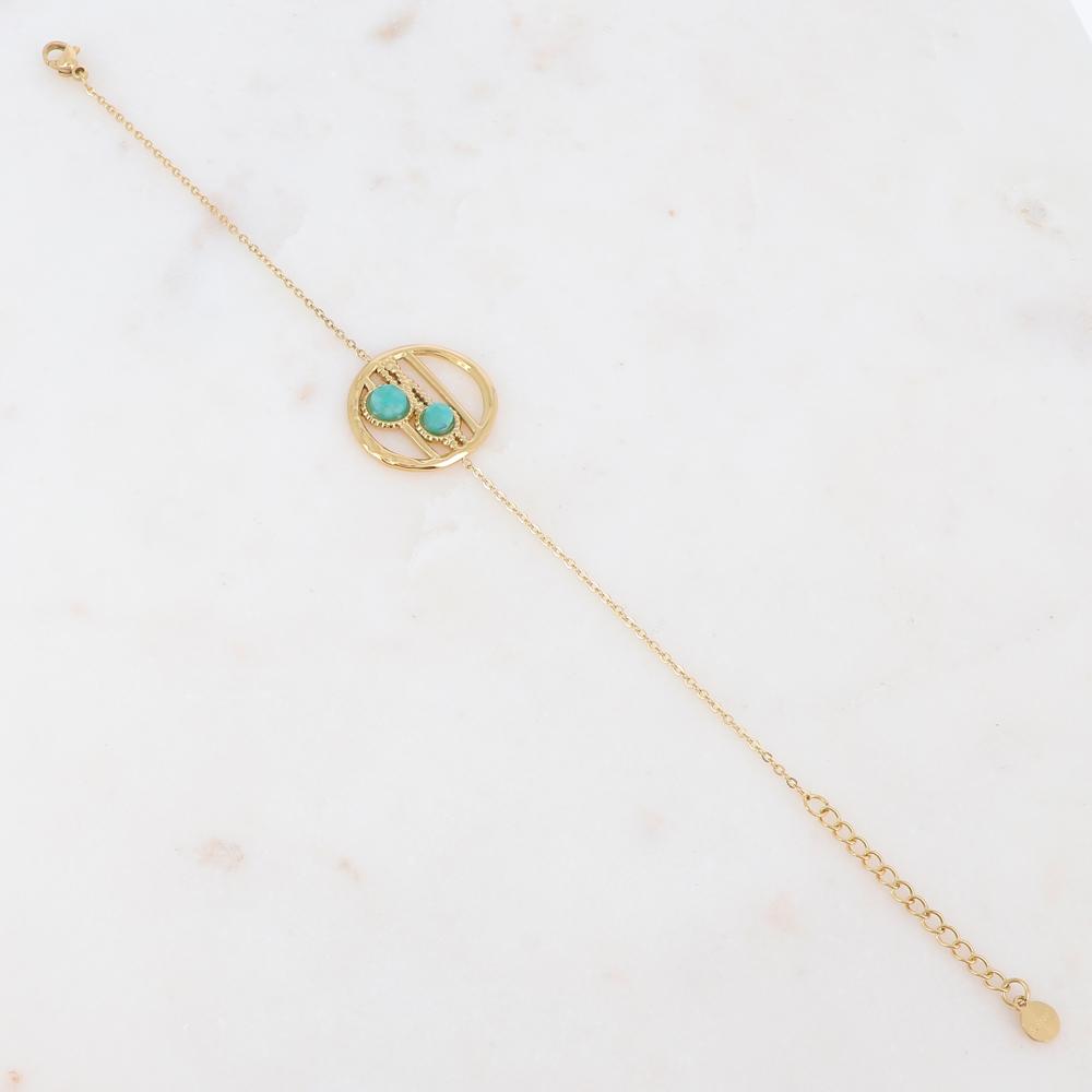 Bracelet avec pièce ronde ajourée, pierres naturelles - Amazonite