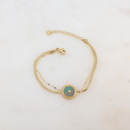 Bracelet double rangs avec pampille ronde, nacre