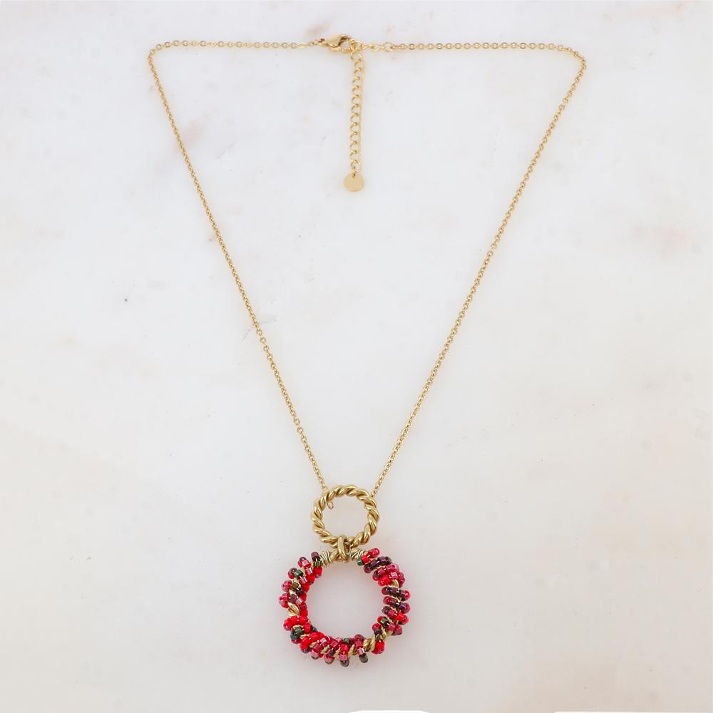 Collier avec avec anneau, perles, étoile et émail (40+5CM)