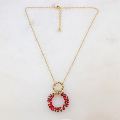 Collier avec avec anneau, perles, étoile et émail (40+5CM)
