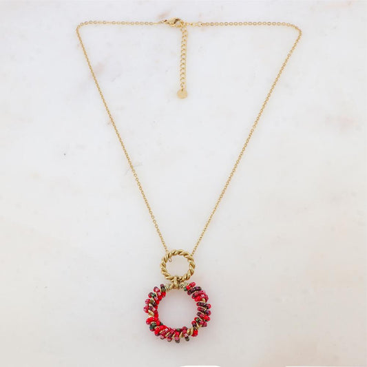 Collier avec avec anneau, perles, étoile et émail (40+5CM)