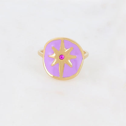 Bague avec étoile, émail et strass - Violet