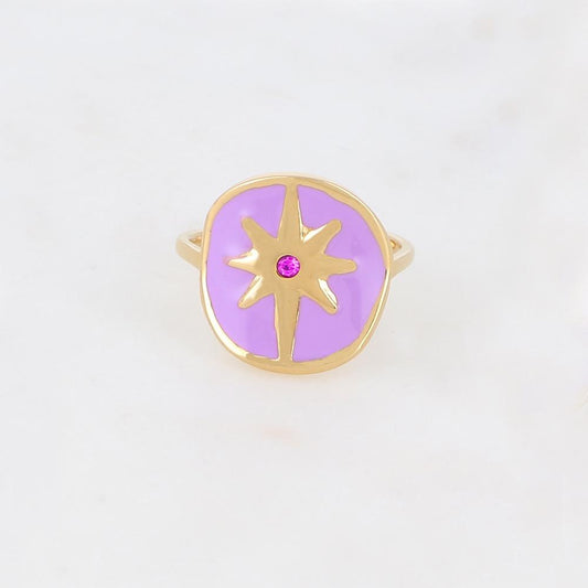 Bague avec étoile, émail et strass - Violet