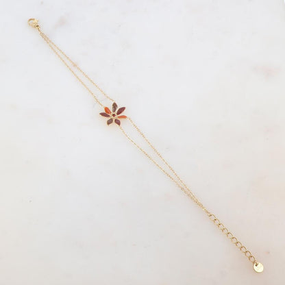 Bracelet deux rangs avec pendant fleur émaillée et strass