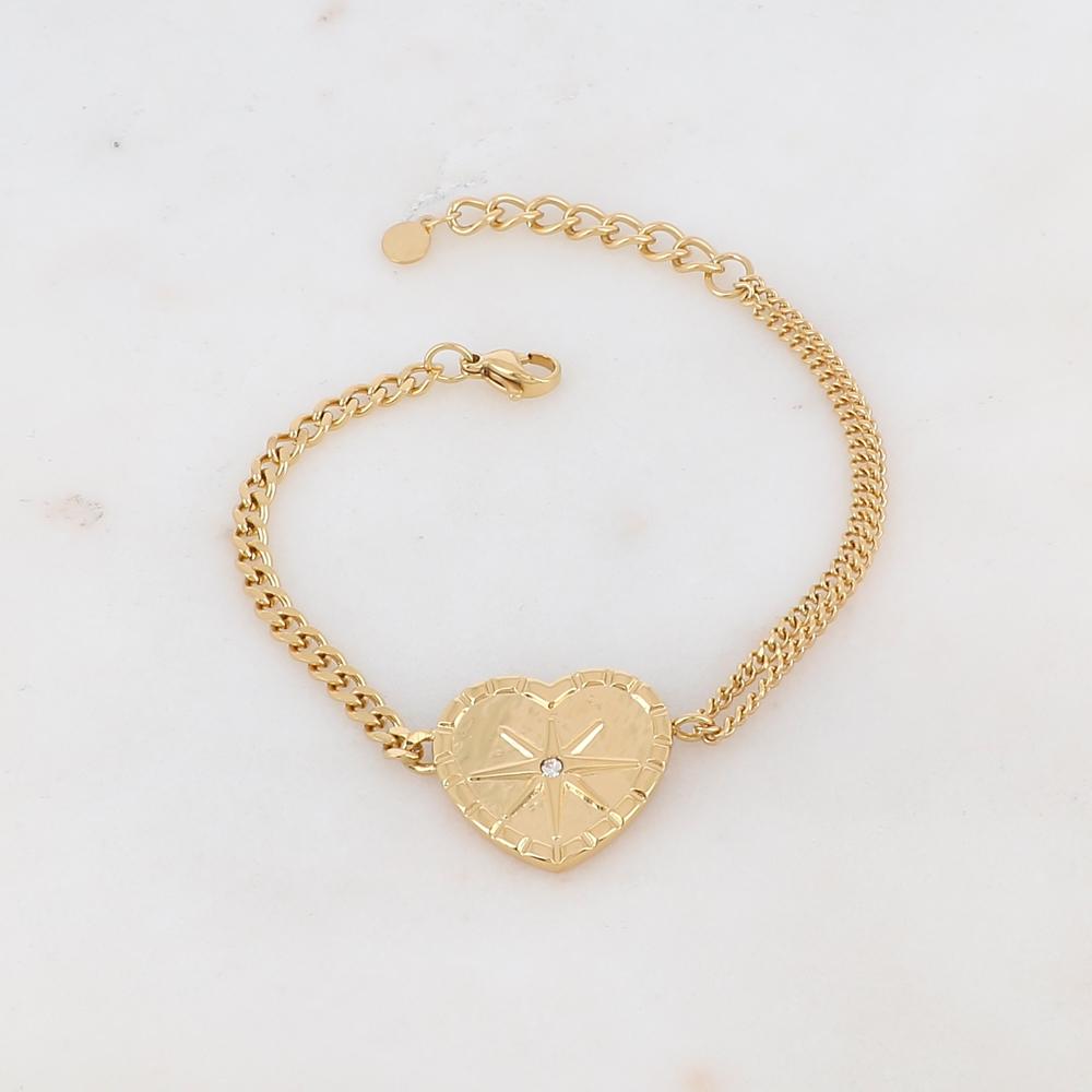 Bracelet maille avec cœur, étoile et strass