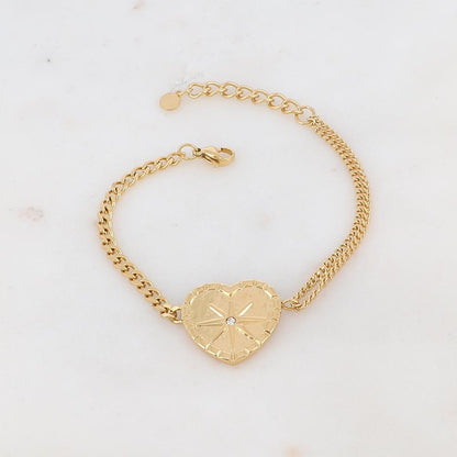 Bracelet maille avec cœur, étoile et strass