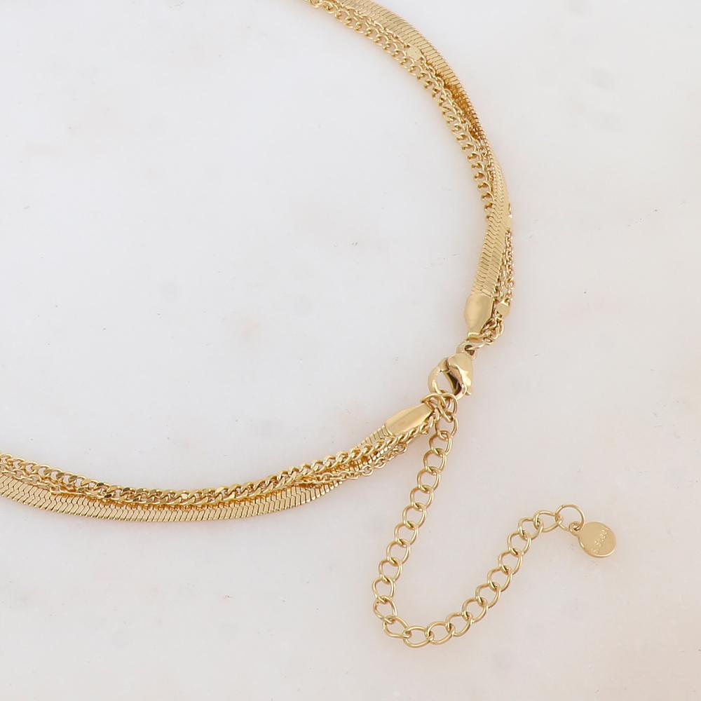 Collier 3 rangs avec maille miroir et pendentif émaillé (38/40/50+7CM)