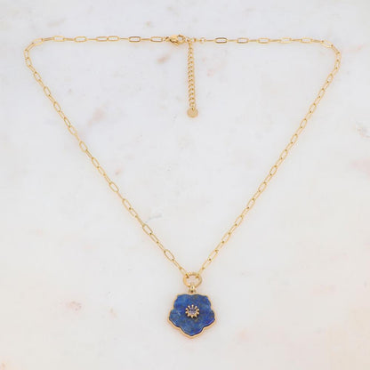 Collier en pendentif fleur en pierre naturelle, strass (45+5CM)