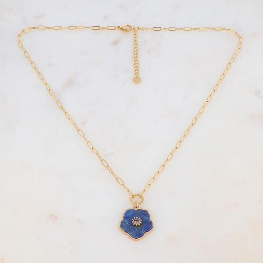 Collier en pendentif fleur en pierre naturelle, strass (45+5CM)