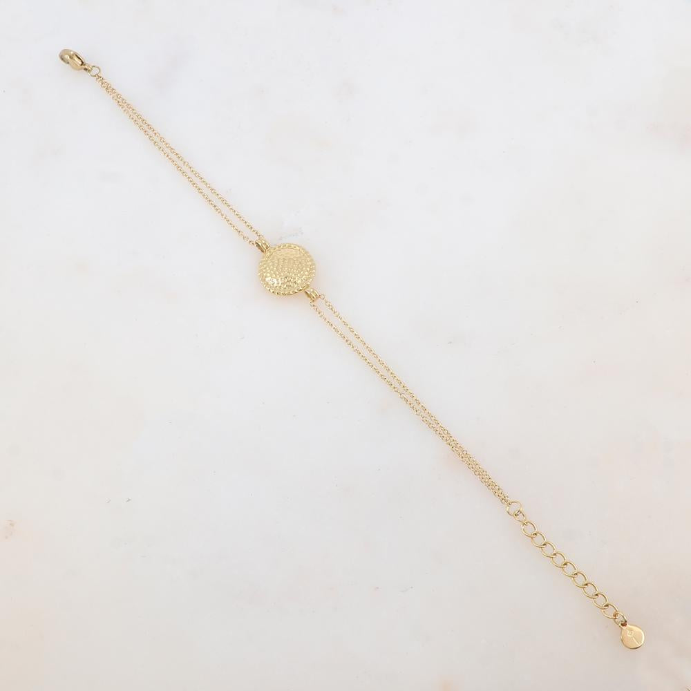 Bracelet 2 rangs avec pièce ronde martelée