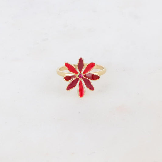 Bague fine avec fleur et strass - Bordeaux mix