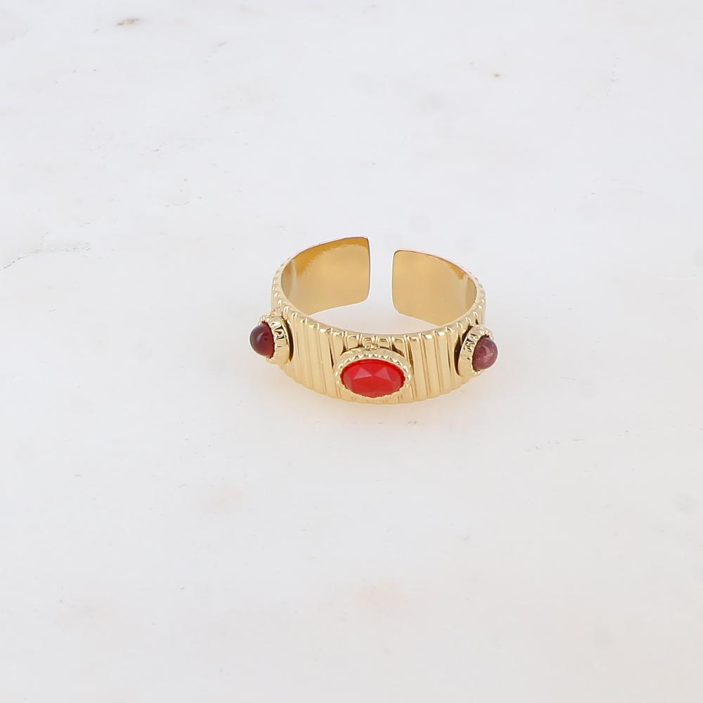 Bague avec 3 pièces géométriques serties de pierres naturelles