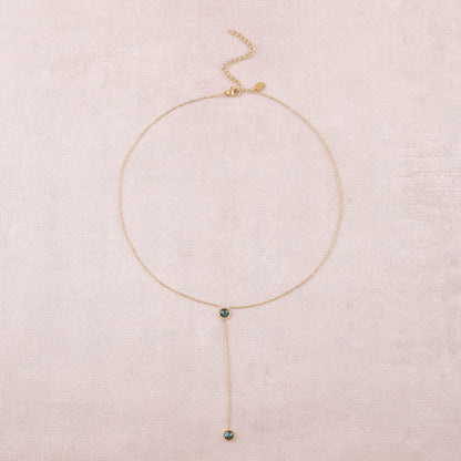 Collier Y - Orné de cristaux de Swarovski® - 40+7 cm - Longueur de chaîne pendante : 6 cm - Dimensions des cristaux : 5x5 mm - Emerald